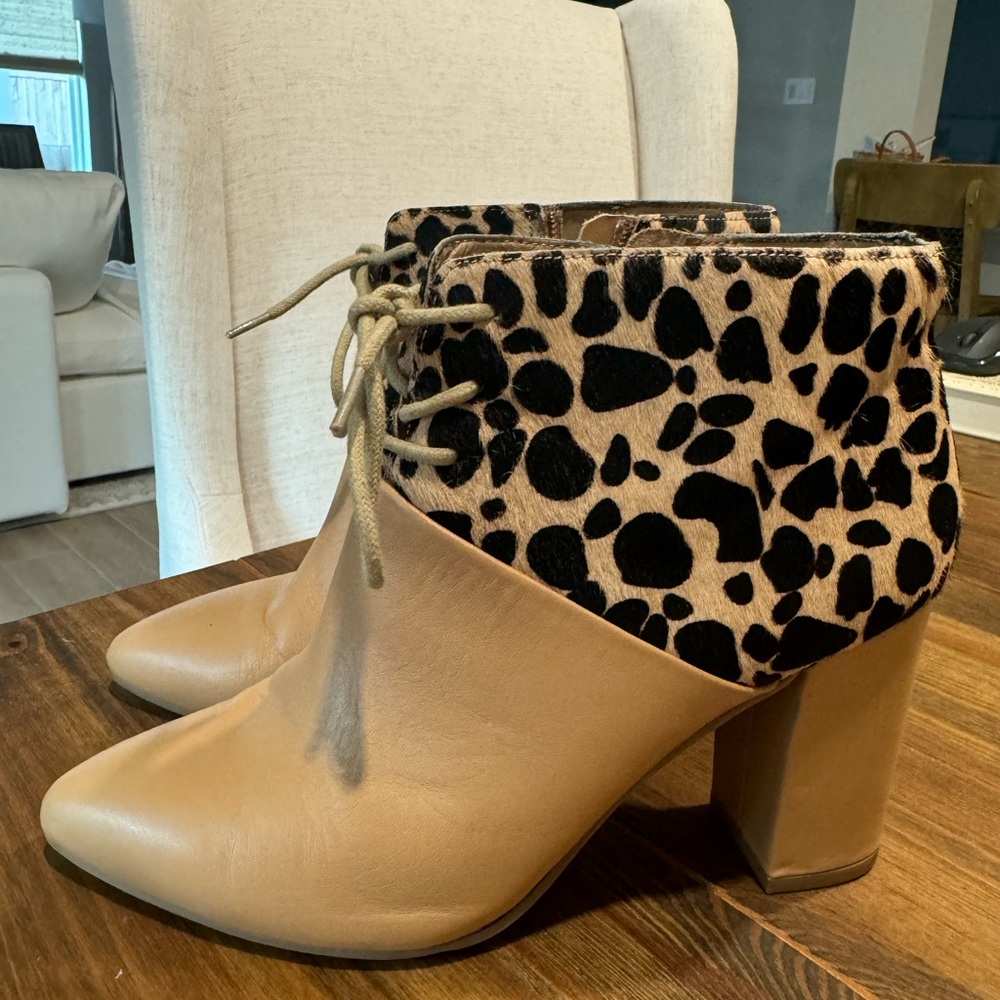 Seychelles Nonchalant Vacchetta Leather Cheetah Pony Hair High Heels